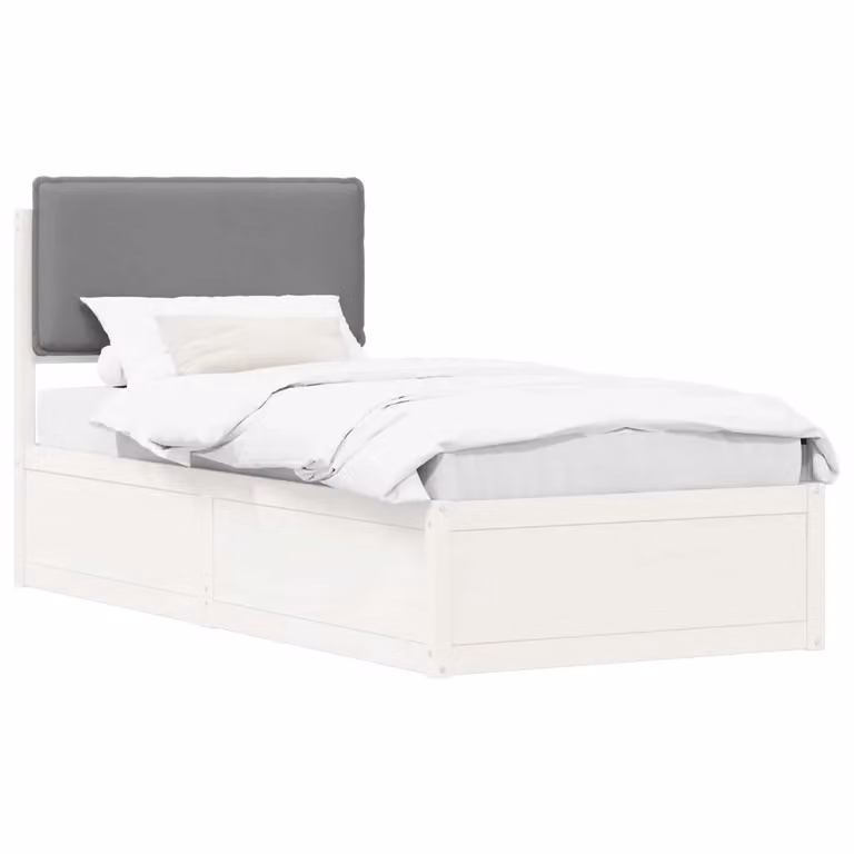 Letto con testiera rivestita vidaXL in legno di pino e tessuto grigio bianco L/P/H: 80 x 200 cm