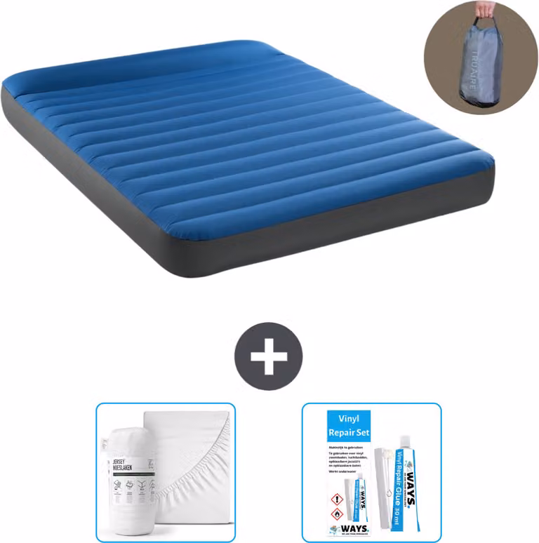 Lettino Intex - 2 persone - 152 x 203 x 22 cm - Blu - Incluso pompa - lenzuolo e kit di riparazione