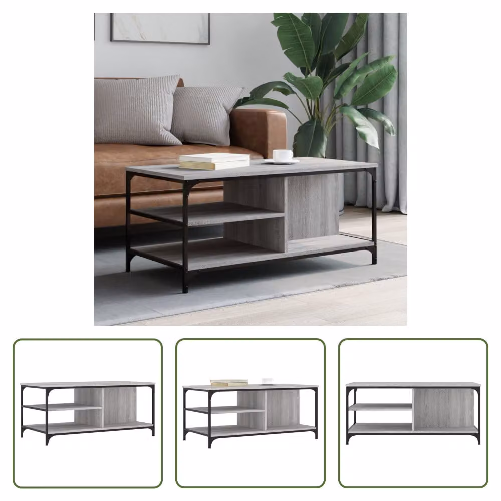 The Living Store Tavolino Grigio Sonoma 100x50x45 cm Materiale a base di legno