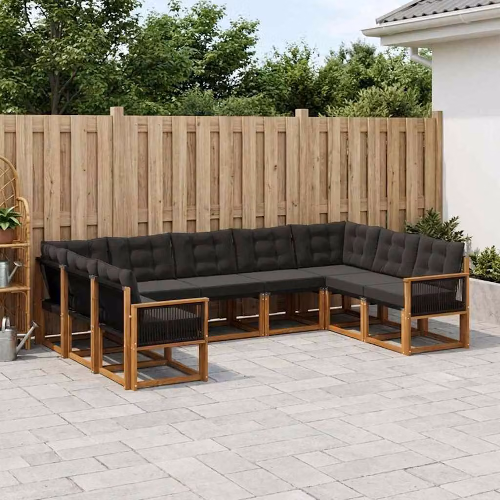 Set di divani da esterno vidaXL 9 pz in legno di acacia con cuscini in tessuto textilene, colore marrone e nero