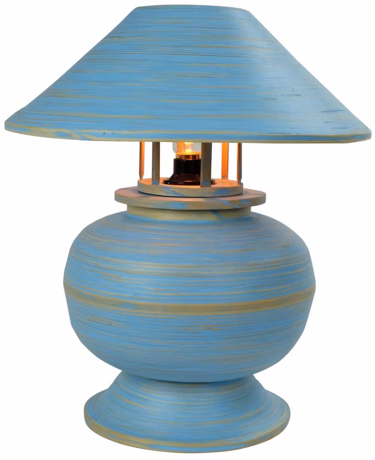 Fine Asianliving Lampada da tavolo in bambù a spirale fatta a mano blu 37x37x40cm