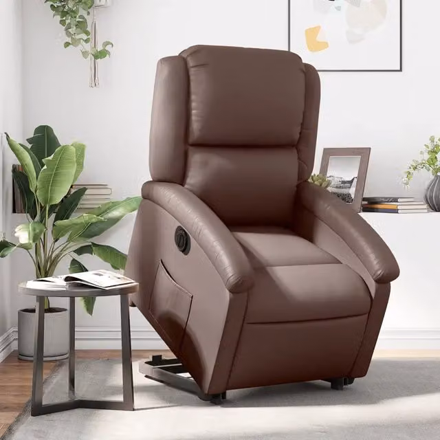 Poltrona Alzapersona Reclinabile vidaXL in Similpelle Marrone con Assistenza Elettrica per Senior – 1