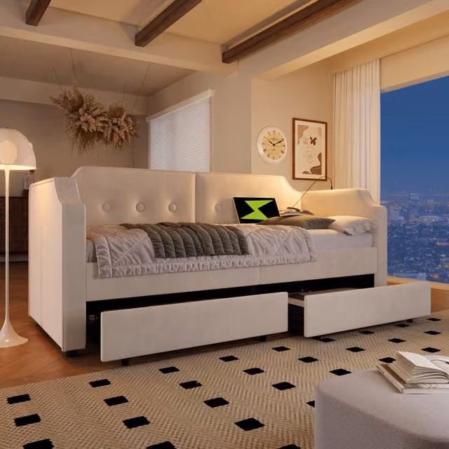 letto imbottito velluto beige 90 x 200 cm