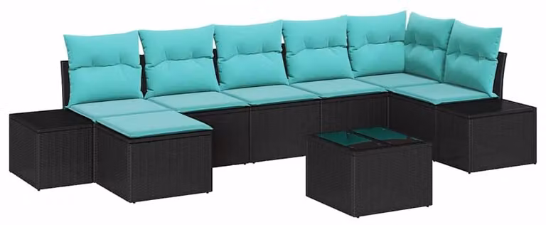 Set da giardino composto da 8 pezzi, colore nero, realizzato in rattan sintetico