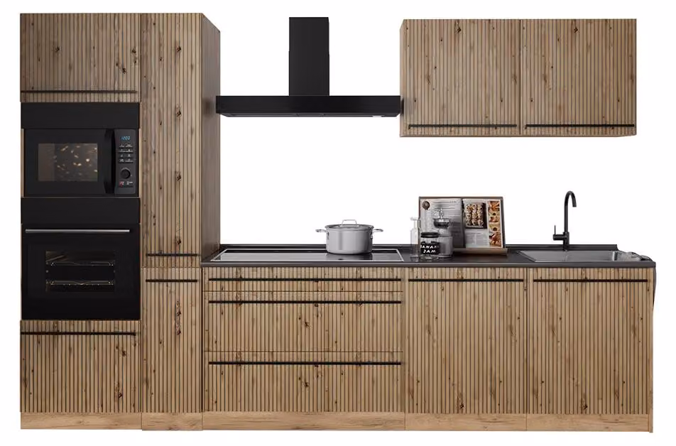 Cucina componibile Vicco R-Line Rovere artigianale/Rovere dorato 310 cm piano di lavoro Antracite, Model 67205