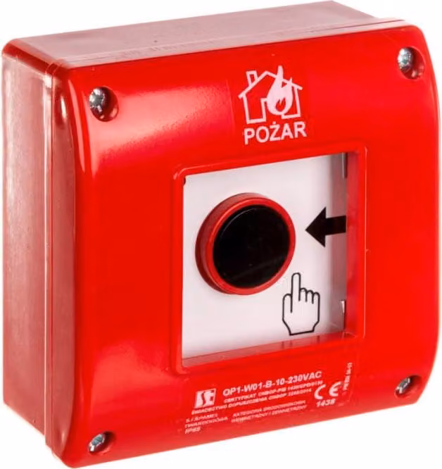 Allarme antincendio manuale da superficie, 1 contatto NA + LED 230V AC OP1-W01-B10-230