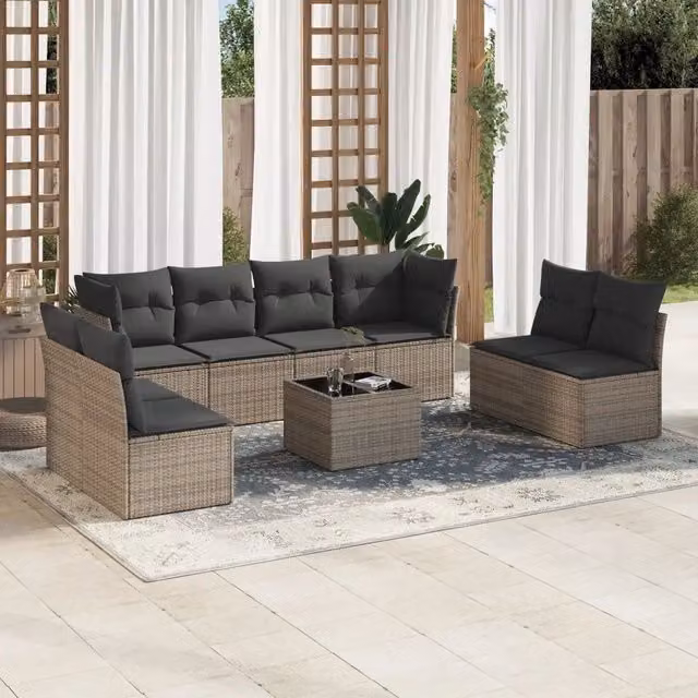 Set Divano da Giardino 9 pz con Cuscini Grigio in Polyrattan 3249299