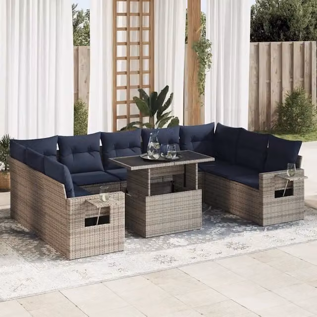 Divano Giardino 10 pz con Cuscini Grigio in Polyrattan Acacia 3326542