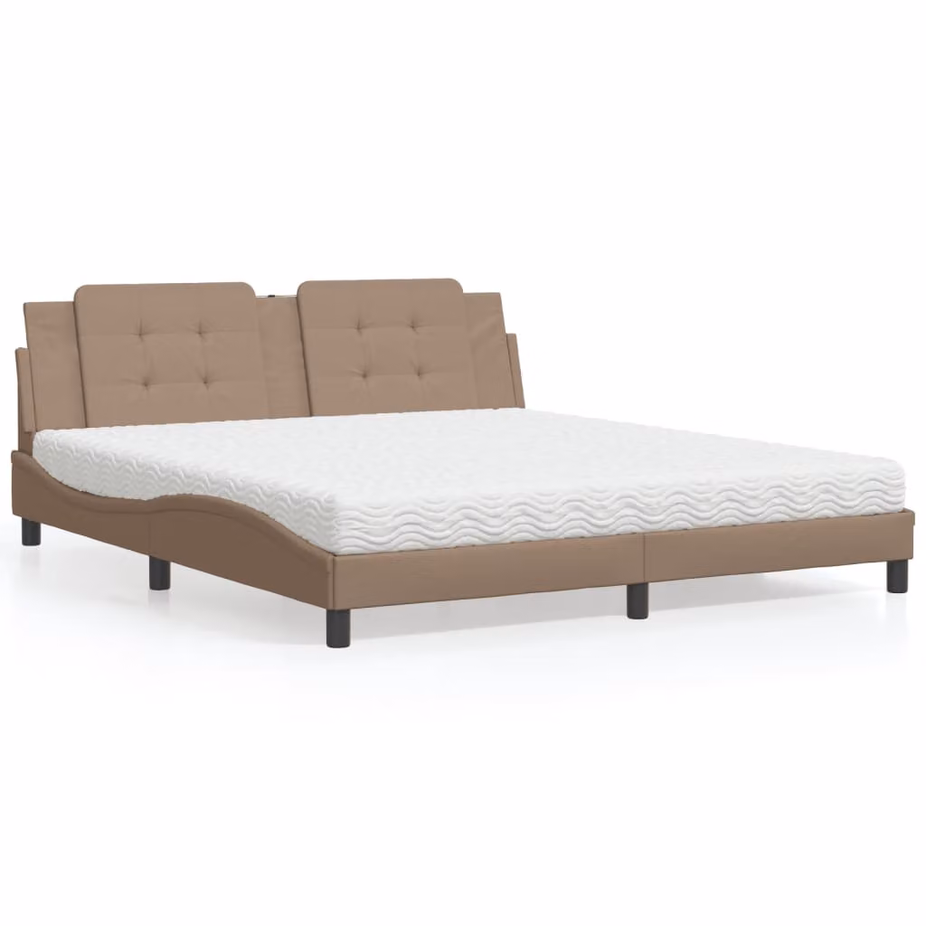 Letto con Materasso Zadar vidaXL in Similpelle e Tessuto Cappuccino L/P/H: 180 x 200 x 185 cm
