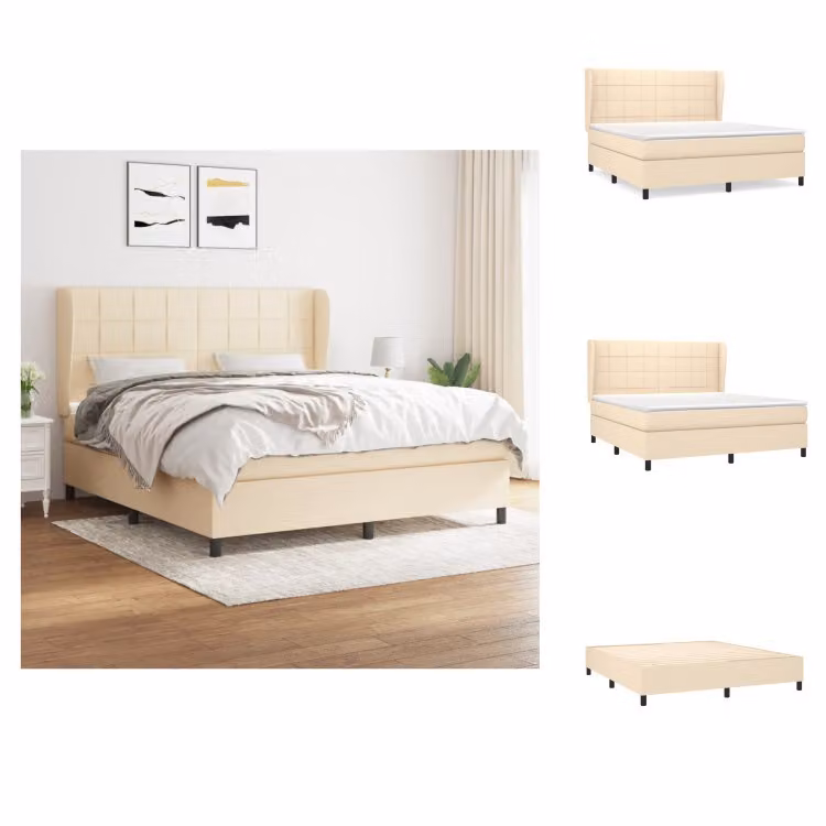 vidaXL Letto a molle con materasso crema 160x200 cm in tessuto - Letti e strutture letto