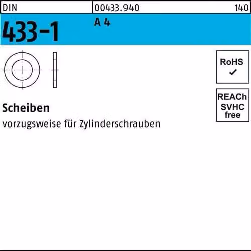 Dischi Reyher DIN 433 -1 A 4 25 A 4 004339400250000 (25 pezzi)