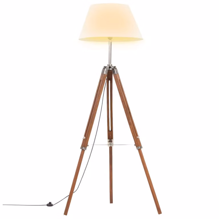 vidaXL Lampada a treppiede in legno massiccio di teak marrone e bianco 141 cm