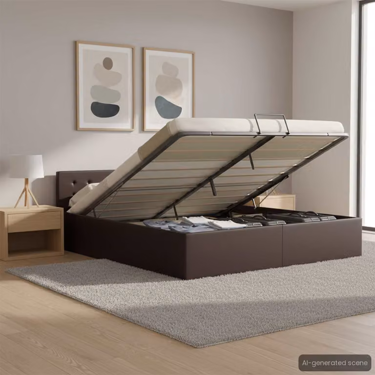 Giroletto con contenitore idraulico vidaXL in similpelle grigia L/P/H: 160 x 200 cm
