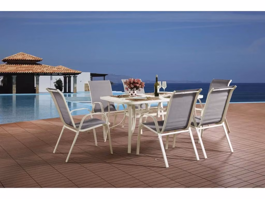Salotto da giardino Cordoba Phoenix in textilene e metallo grigio con piano in vetro – 2