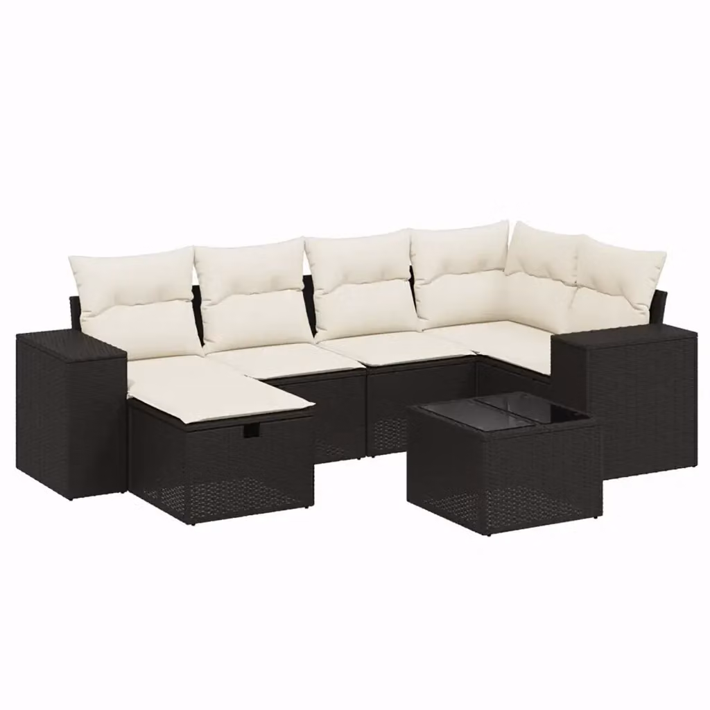 Set Divani da Giardino vidaXL a Forma di L con 7 Pezzi, Tavolino e Cuscini, Nero e Bianco – 2
