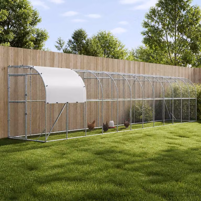 vidaXL Gabbia per Polli Contro il Muro Argento 1200 x 100 x 215 cm