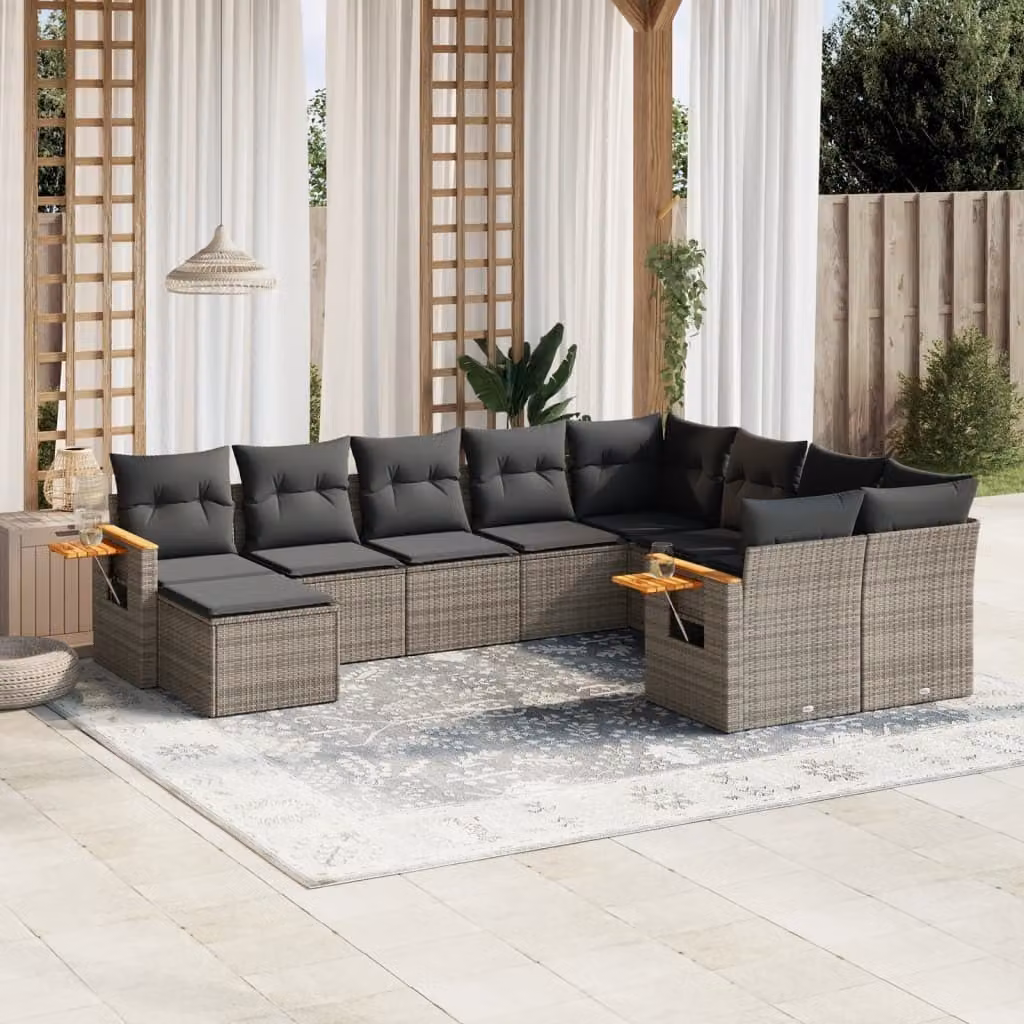 Maison Exclusive - Set Divano da Giardino 10 pz con Cuscini Grigio in Polyrattan