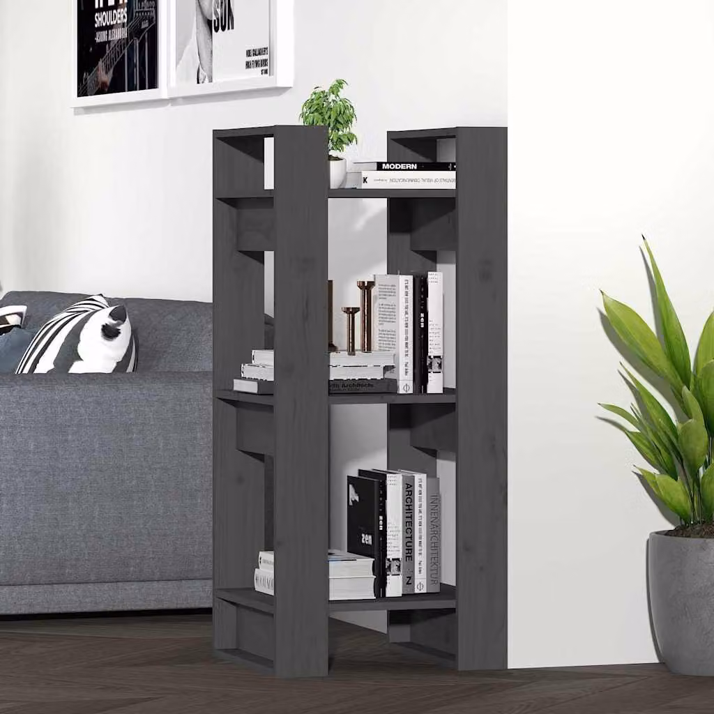 Libreria/Divisorio vidaXL in Legno Massello di Pino Grigio, Stile Rustico, L 41 cm x P 35 cm x H 91 cm