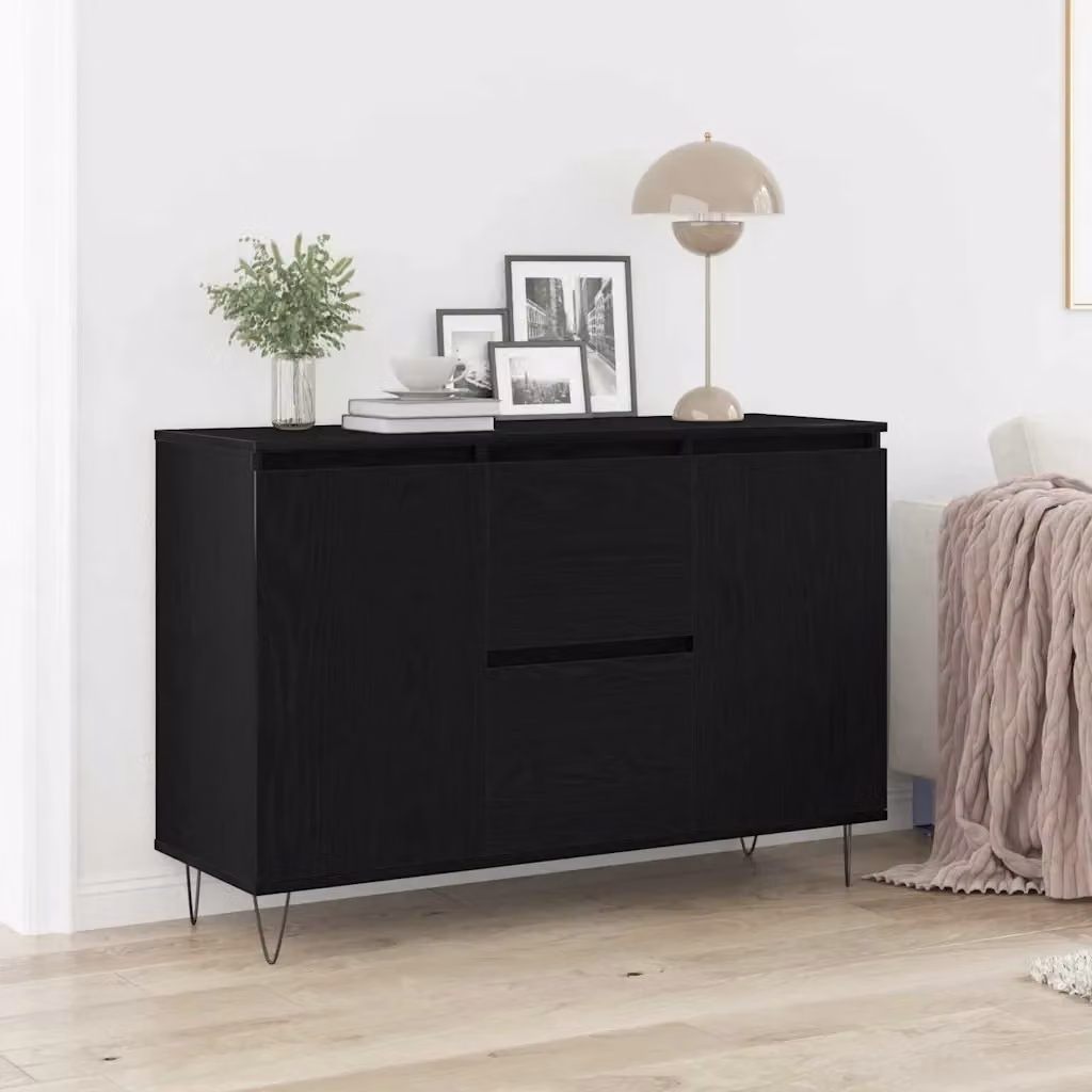 Credenza moderna in legno multistrato Rovere e Nero per soggiorno o sala da pranzo, L 101,5 cm x P 35 cm x H 70 cm – 2