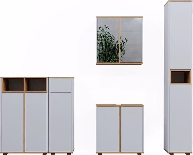 Set mobili bagno Didi Bianco/Rovere artigianale 5 pezzi Vicco