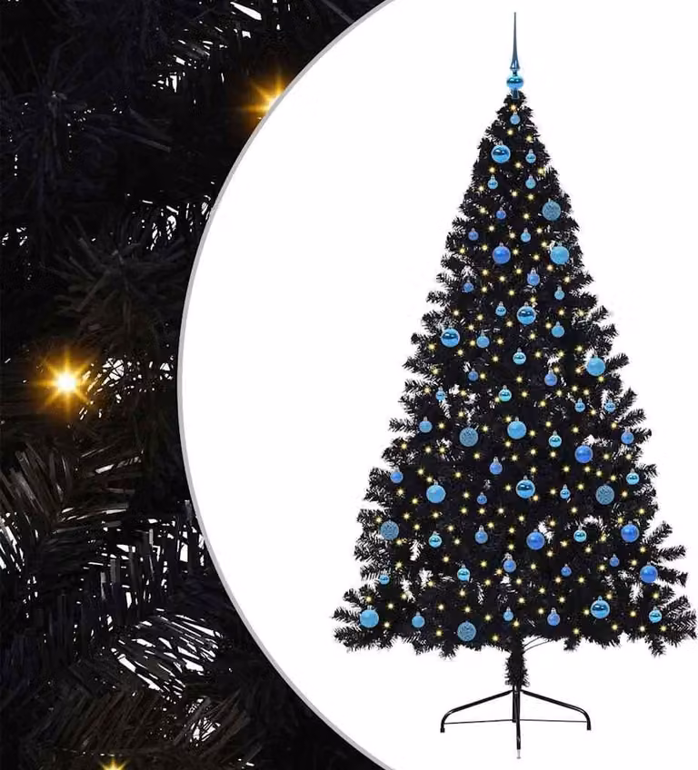 Albero di Natale artificiale con luci integrate Nero 240 cm PVC
