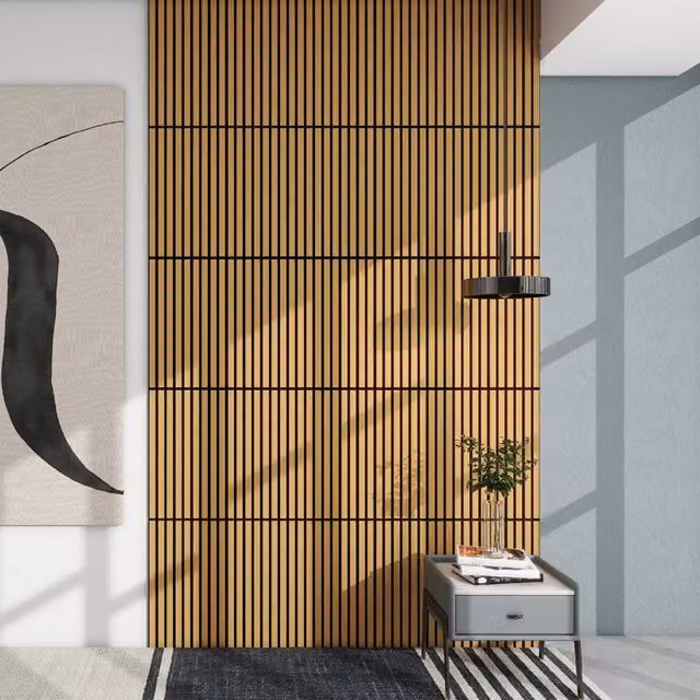 Set di 12 pannelli murali 3D fonoassorbenti NEU.HOLZ a listelli dritti con effetto legno Rovere Scuro, copertura 4,32 m², L/P: 60 x 60 cm