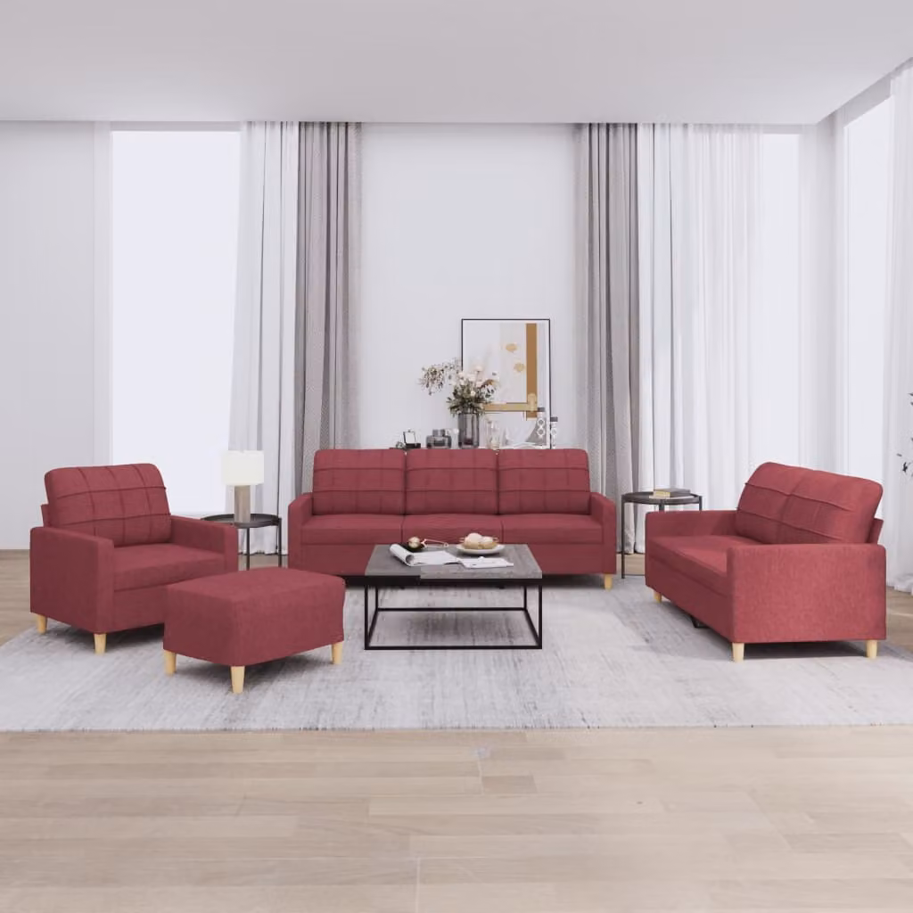 Maison Exclusive - Set divano 4 pezzi con cuscini in tessuto bordeaux