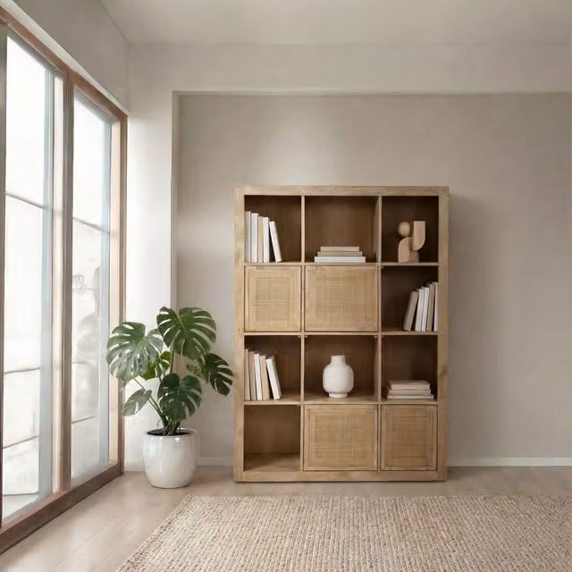 Scaffale Jairo Banak in legno massello di mango e rattan color marrone – 1