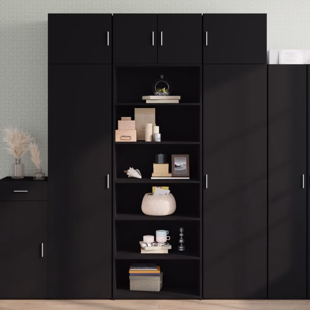 vidaXL Credenza Moderna Nera in Legno MDF da Appendere alla Parete L: 70 cm, P: 41 cm, H: 185 cm