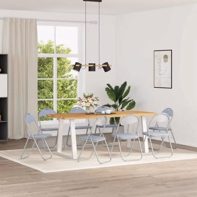 Set di 8 sedie pieghevoli vidaXL in pelle sintetica grigia, impilabili per sala da pranzo e soggiorno, L 48 cm x P 43,5 cm x H 81 cm – 1