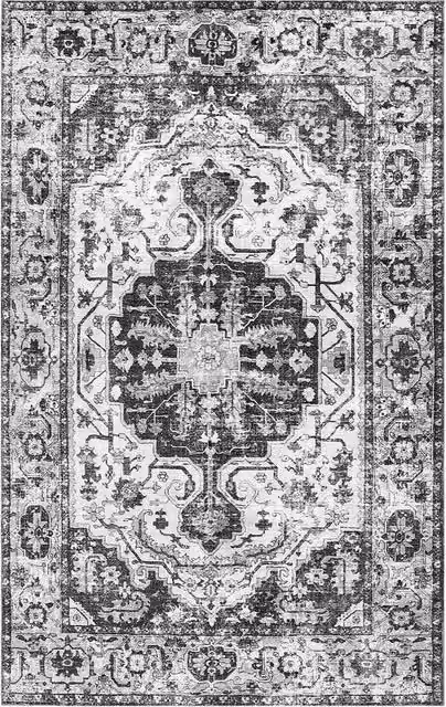 Tappeto vintage macchinabile con finitura antislip bassa - Disegno orientale - Per interni ed esterni - Camera da letto soggiorno cucina - 80 x 150 cm - Grigio