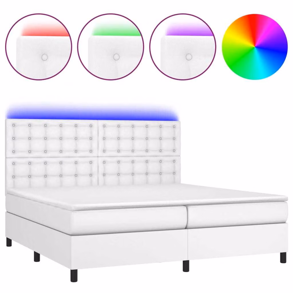 Giroletto Molle con Materasso e LED Bianco 200x200cm Pelle finta