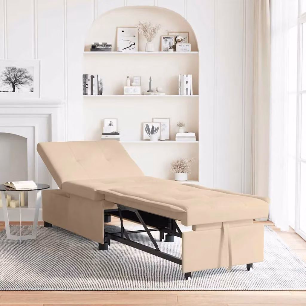 vidaXL Divano Letto Estraibile in Microfibra Beige L: 194 cm, P: 67 cm, H: 82 cm