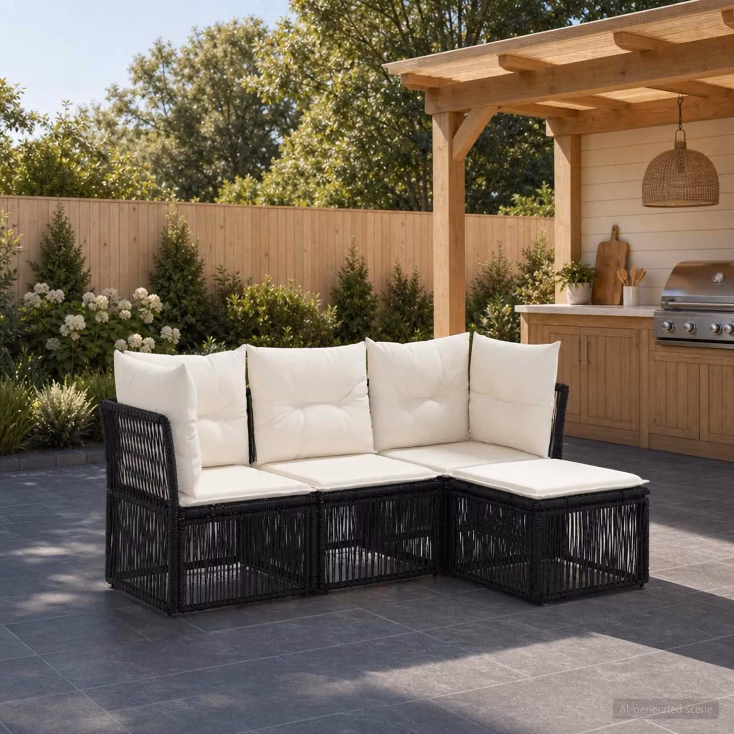 Maison Exclusive - Set da giardino composto da 4 pezzi, divano in rattan sintetico nero