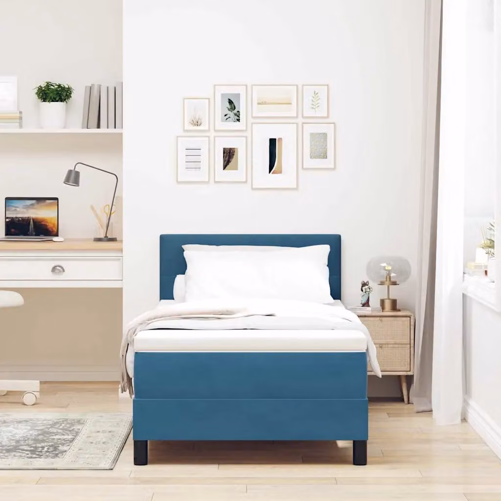 Letto a molle con testiera vidaXL in velluto blu, L/P/H: 90 x 200 x 140 cm