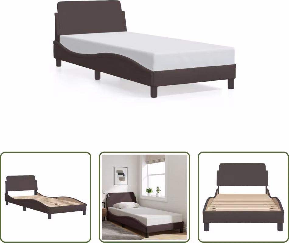 The Living Store Struttura letto con testiera in tessuto marrone scuro 90x200 cm