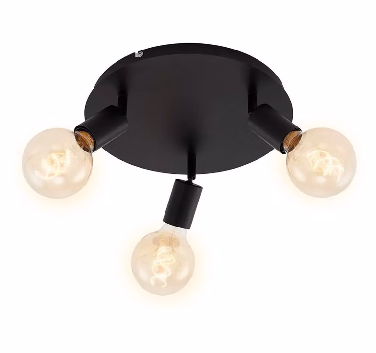 Lampada da soffitto lampada da soffitto orientabile girevole 3xE27 60W nero metallo Briloner