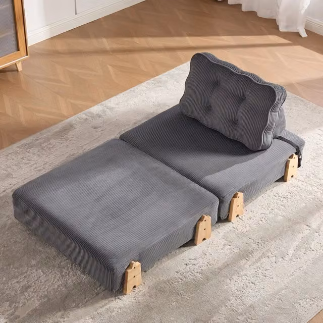 Poltrona letto singola pieghevole in velluto a coste grigio; stile scandinavo moderno; 90x86x84 cm