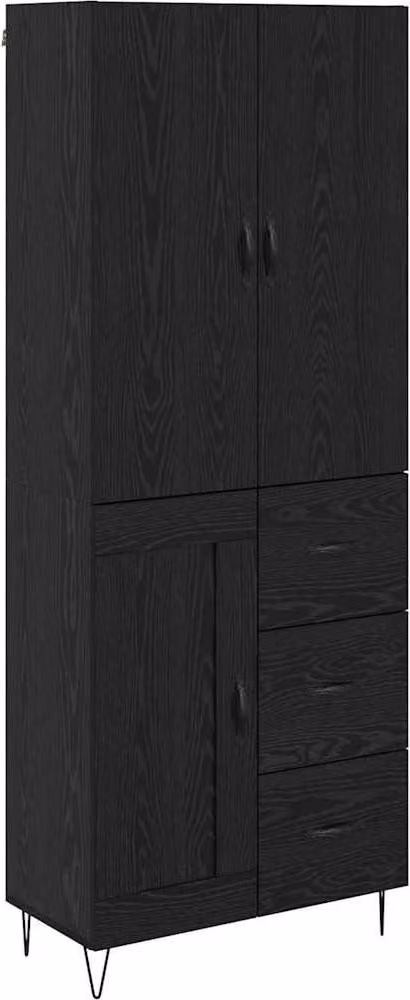 Credenza 2 pcs Rovere Nero Legno ingegnerizzato e vetro