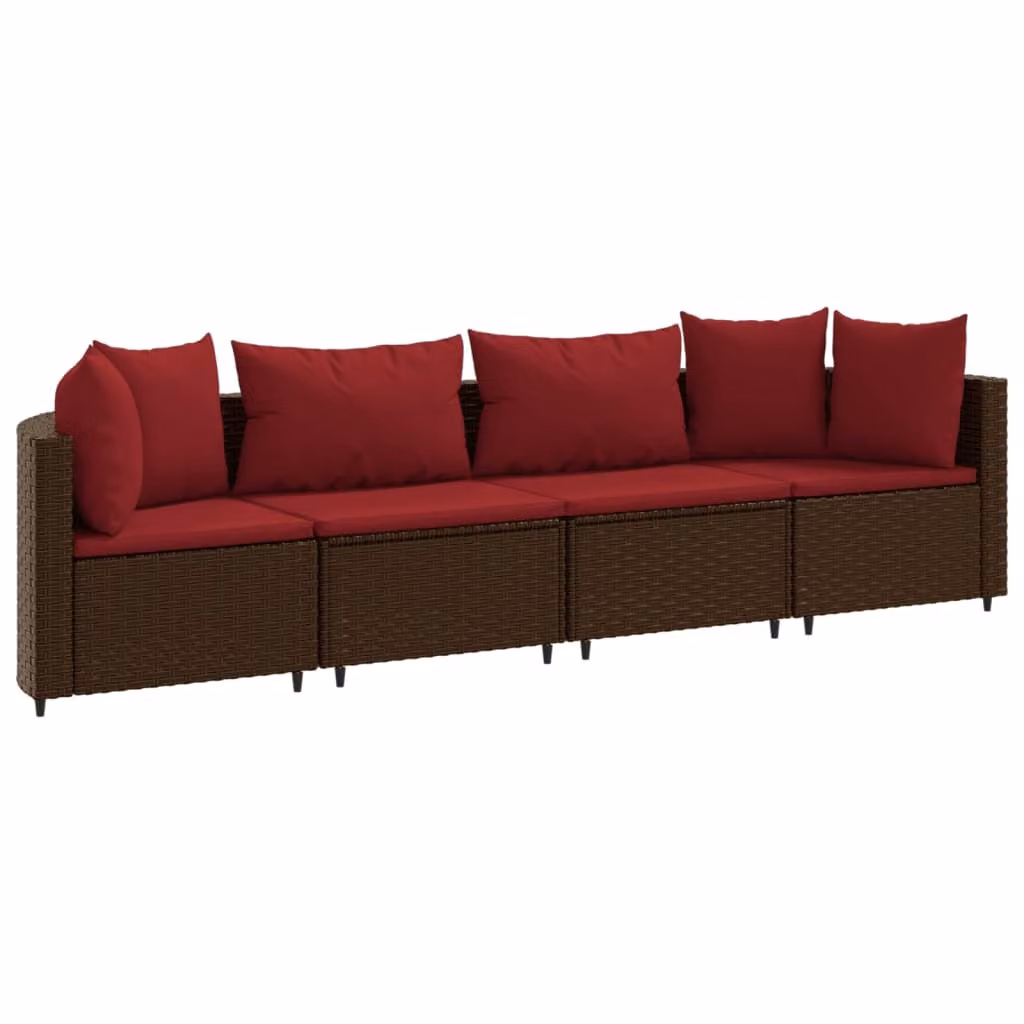 Set Divano da Giardino 4 pz con Cuscini Marrone in Polyrattan