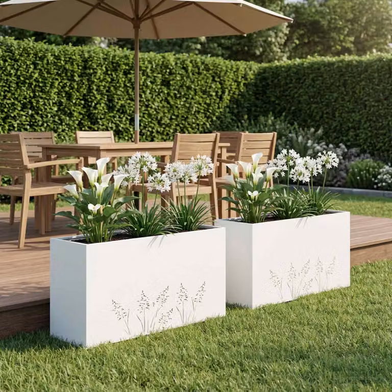 Set di 2 vasi da giardino vidaXL in metallo bianco L 100 cm x P 20 cm x H 49 cm