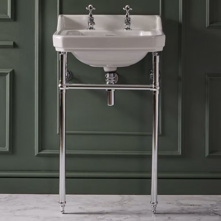 Consolle con Lavabo e Struttura Tradizionale 560mm Cromata - 2 Fori per Rubinetteria - Richmond