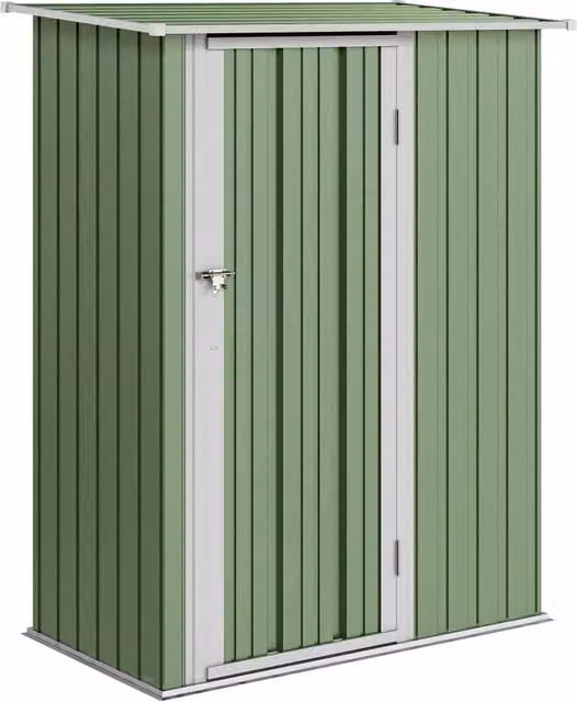 Casetta da Giardino in Metallo 1,07 m² 142 x 86 x 189 cm Capanno Porta Attrezzi da Esterno Tetto Inclinato Porta con Serratura Verde