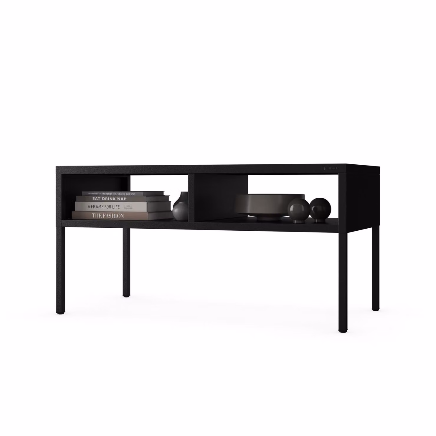 Tavolino MATTEO 90x45x45 cm - metallo, moderno, 2 ripiani aperti, robusto e compatto nero