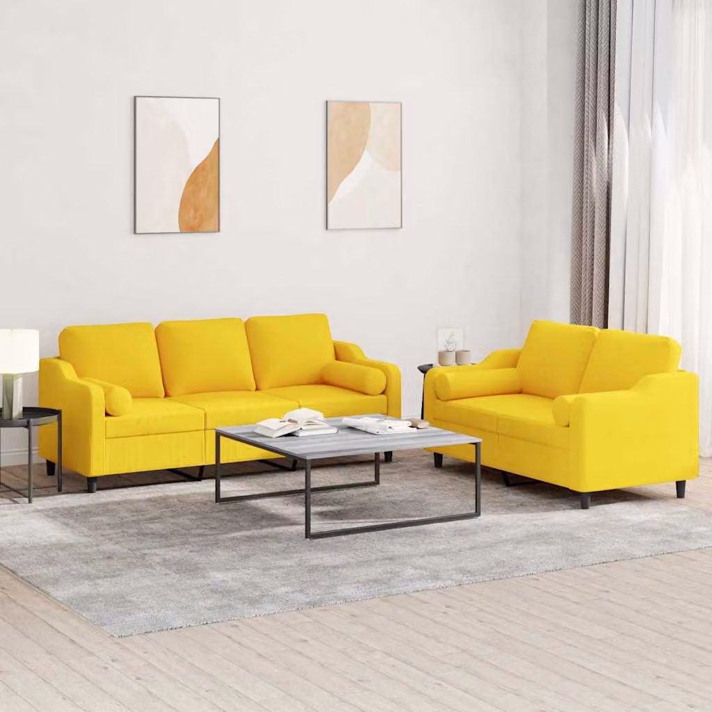 Set di Divani vidaXL in Tessuto Giallo con Cuscini per Soggiorno Moderno