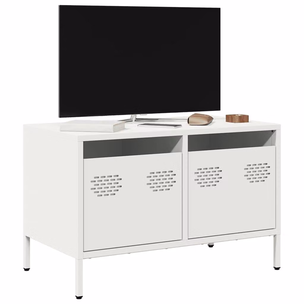 Mobile TV vidaXL Bianco in Metallo con Scomparti Media L: 68 cm, P: 39 cm, H: 43,5 cm