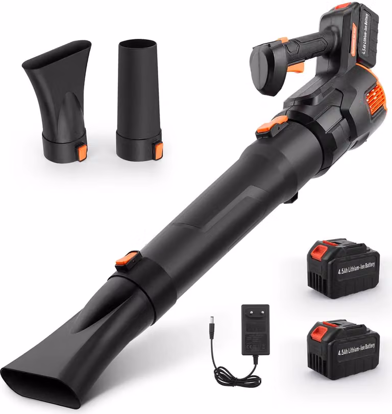 Soffiatore per foglie - Alimentato a batteria - Velocità dell'aria 49 m/s - Batterie 21 V 2×4,5 Ah - Caricabatterie incluso - Per foglie, neve, fango, polvere dell'auto
