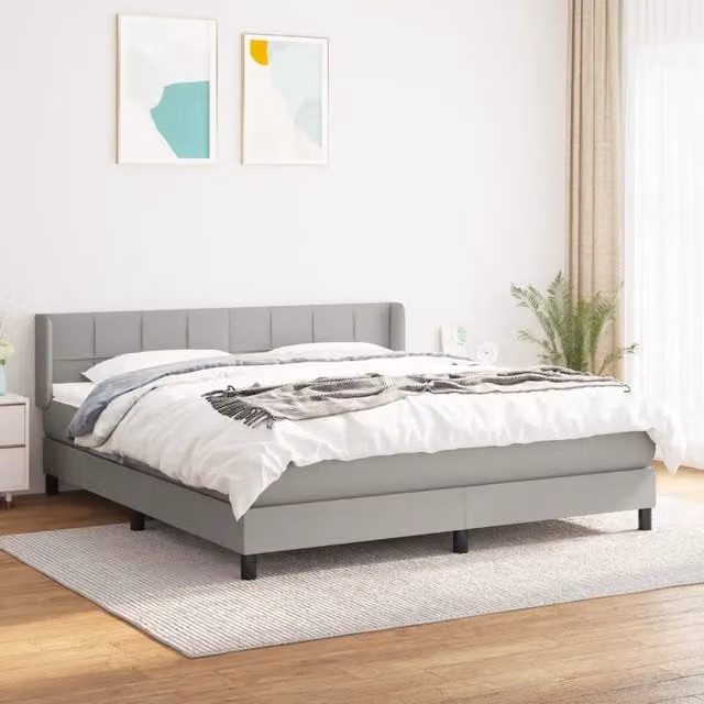 Letto Ibrido vidaXL con Giroletto a Molle e Materasso in Tessuto Grigio Chiaro e Bianco L/P: 180 x 200 cm – 1
