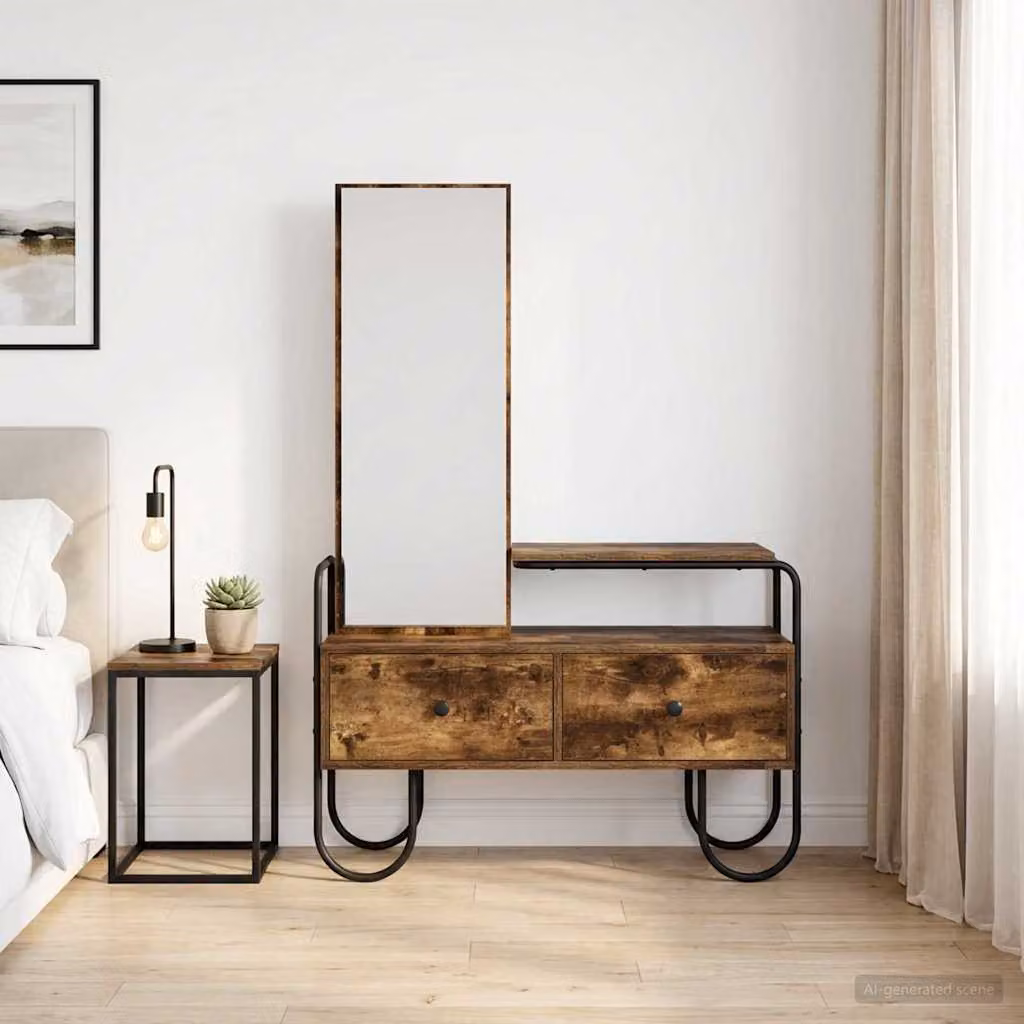 vidaXL Tavolo da Trucco Moderno in Legno Rovere Fumo con Cassetto, Marrone