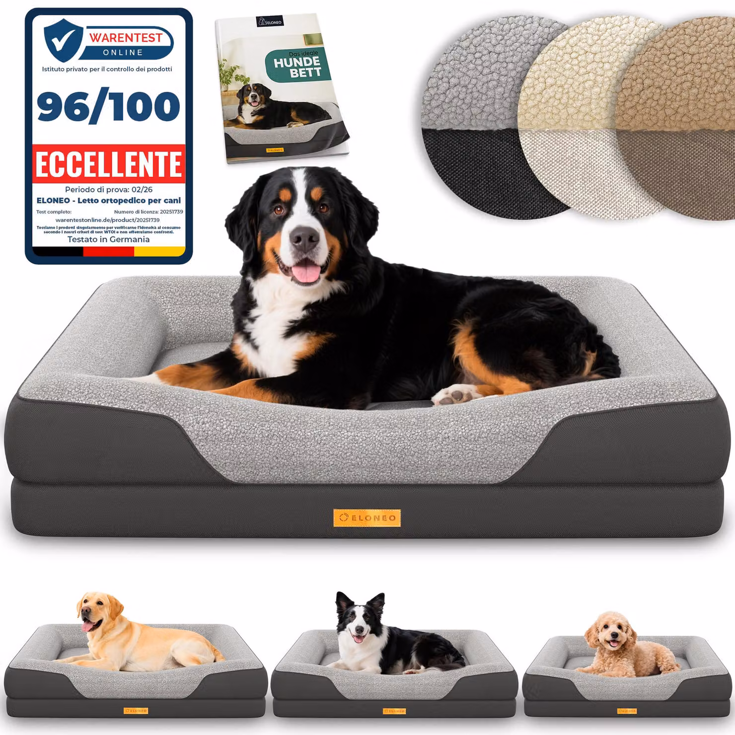 ELONEO Letto ortopedico per cani, taglia XL - Grigio